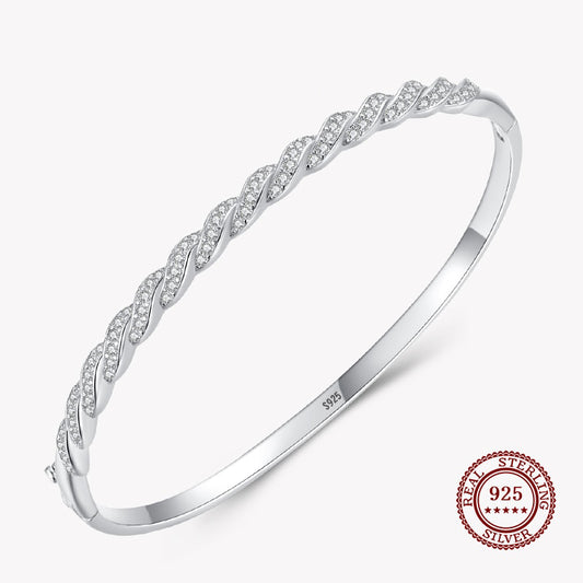Bangle Bracelet with Interwinded Diamond Lines in 925 Sterling Silver Affordable Fine Jewelry
