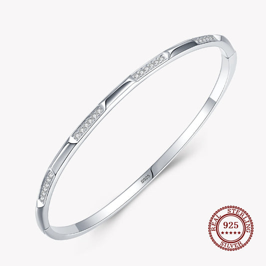 Bangle Bracelet with Rectangles and Small Diamonds in between in 925 Sterling Silver Affordable Fine Jewelry