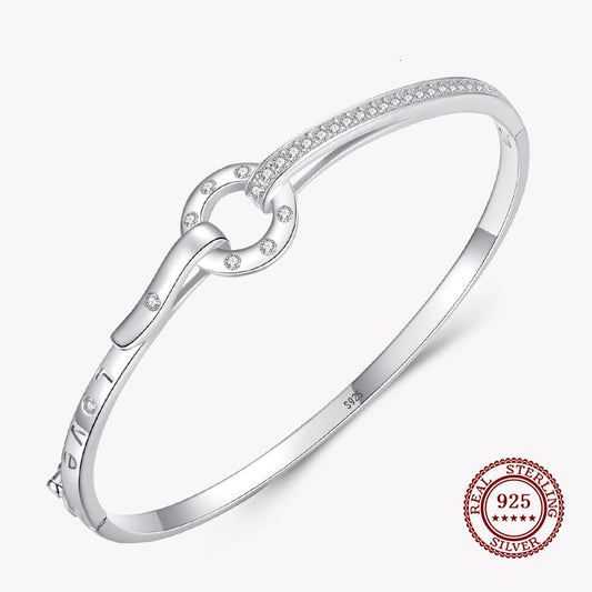 Bangle Bracelet with Love Sign and Chained Circle in 925 Sterling Silver Affordable Fine Jewelry