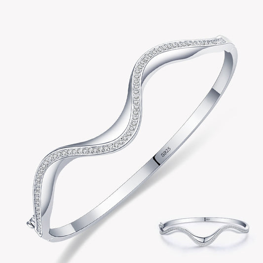 Irregular Shape Bangle Bracelet in Small Diamonds in 925 Sterling Silver Affordable Fine Jewelry