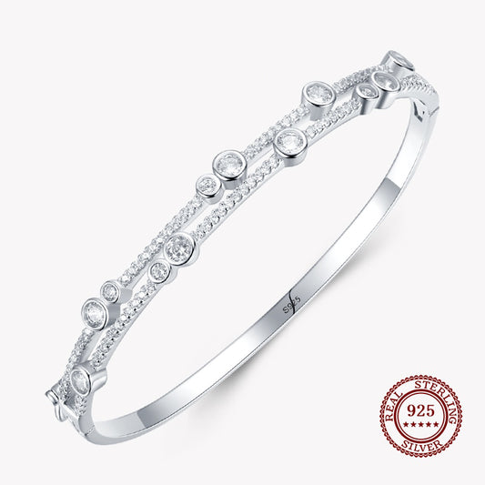 Bangle Bracelet with Large and Small Round Diamonds in 925 Sterling Silver Affordable Fine Jewelry