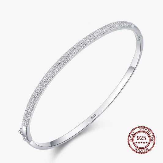 Bangle Bracelet Covered in Small Diamonds in 925 Sterling Silver Affordable Fine Jewelry