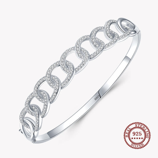 Chain Bracelet covered in Small Diamonds in 925 Sterling Silver Affordable Fine Jewelry