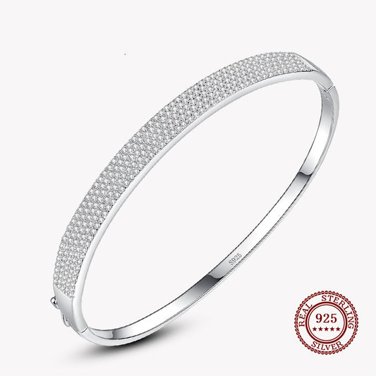 Bangle Bracelet with Five Layers of Small Diamonds in 925 Sterling Silver Affordable Fine Jewelry