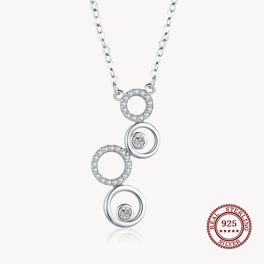 Pendant Necklace with 4 Circle with Small and Large Diamonds in 925 Sterling Silver Affordable Fine Jewelry