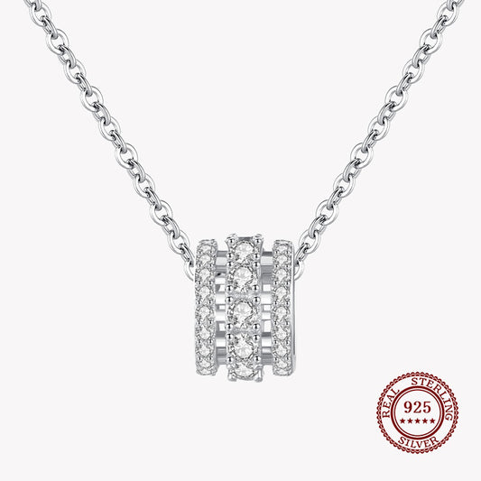 Pendant Necklace Three Lined Wheel in Diamonds in 925 Sterling Silver Affordable Fine Jewelry