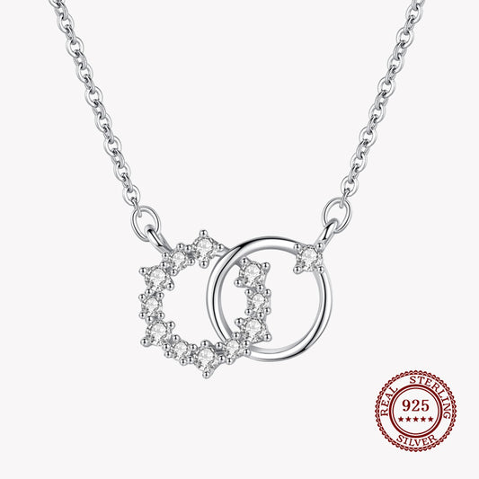 Two Crossed Circles Pendant Necklace with Small Diamonds in 925 Sterling Silver Affordable Fine Jewelry