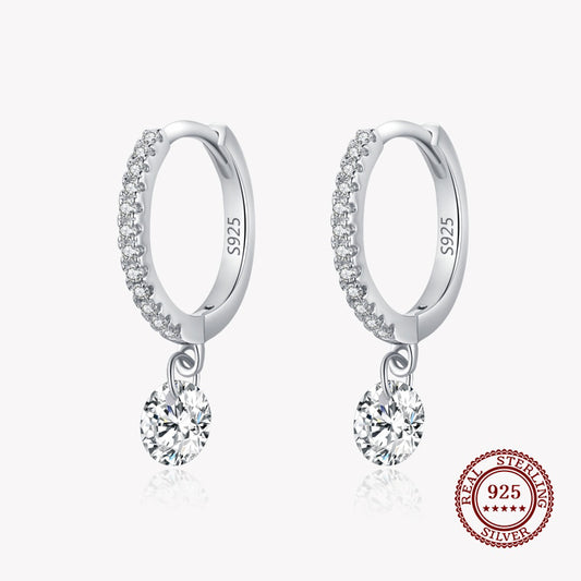 Round Huggie Earrings with Round Diamond on the Bottom in 925 Sterling Silver Affordable Fine Jewelry