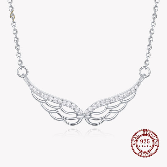 Angel Wings Pendant Necklace with Small Diamonds in 925 Sterling Silver Affordable Fine Jewelry