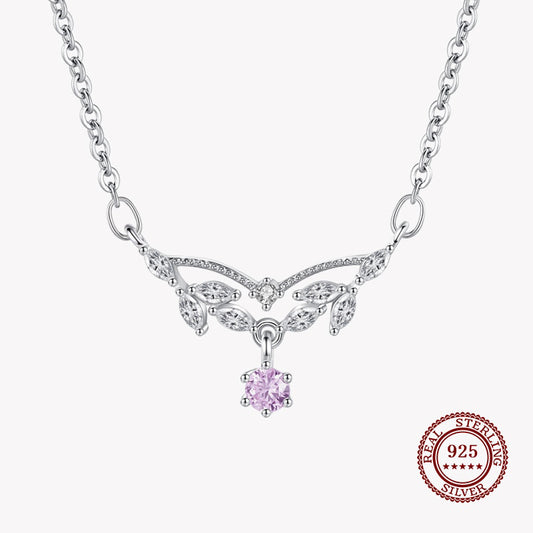 Pendant Necklace with Large Pink Zirconia Diamond in 925 Sterling Silver Affordable Fine Jewelry