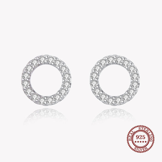 Round Stud Circles Earrings with Small Diamonds in 925 Sterling Silver Affordable Fine Jewelry