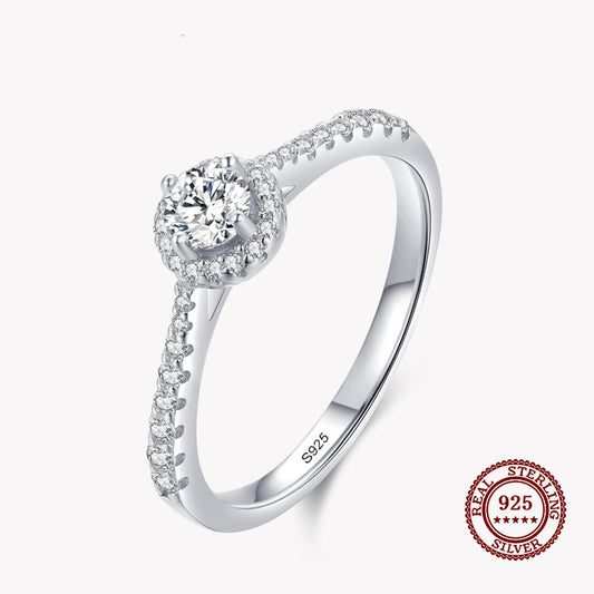 Diamond Band Ring with a Circle of Diamonds and Small Diamonds in 925 Sterling Silver Affordable Fine Jewelry