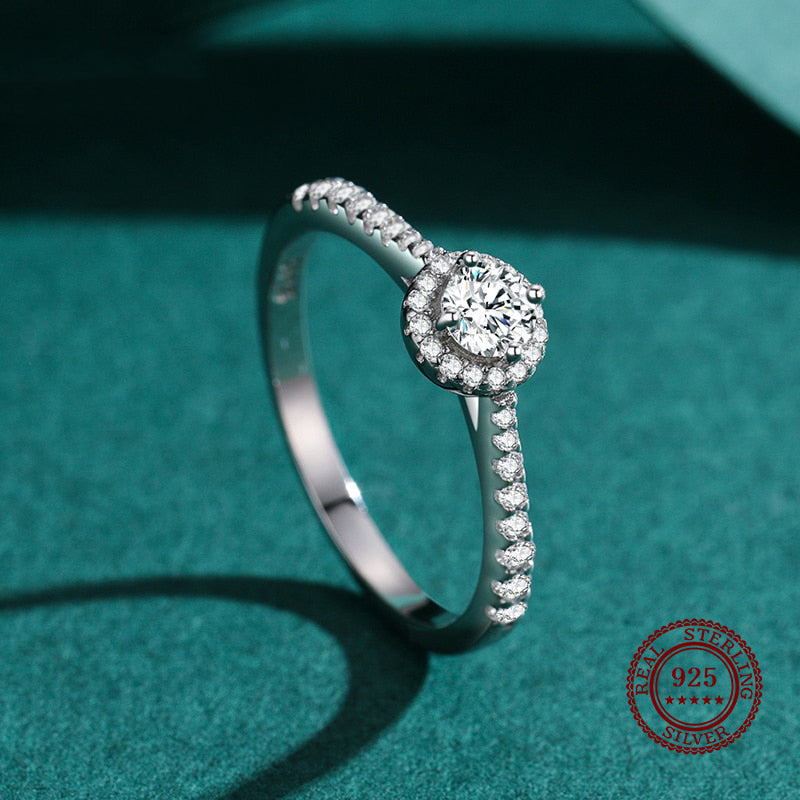 Diamond Band Ring with a Circle of Diamonds and Small Diamonds in 925 Sterling Silver Affordable Fine Jewelry
