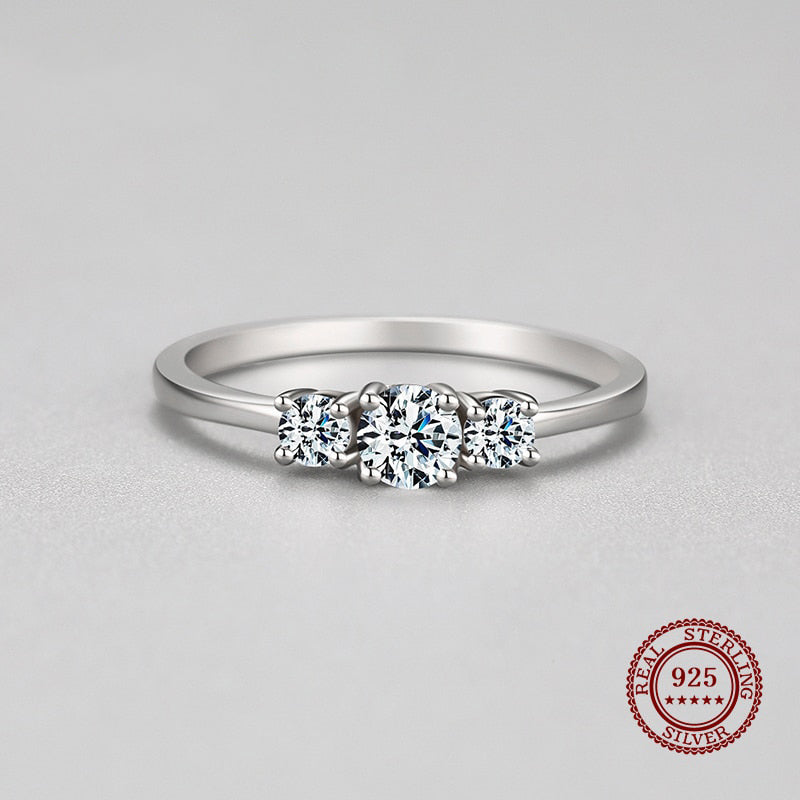 Band Ring with Three Small Diamonds in 925 Sterling Silver Affordable Fine Jewelry