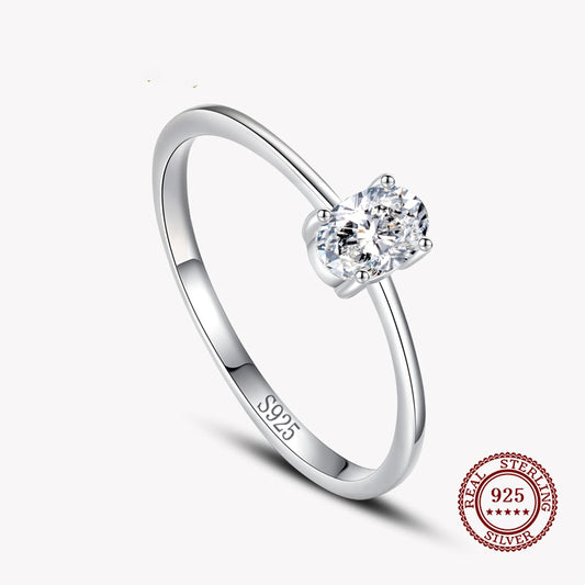 Band Ring Featuring Large Oval Zirconia Diamond in 925 Sterling Silver Affordable Fine Jewelry