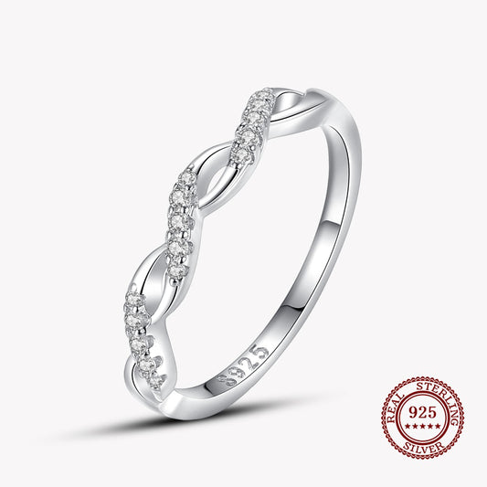 Twisted Band Ring with Small Diamonds in 925 Sterling Silver Affordable Fine Jewelry