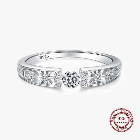 Band Ring with Four Featured Round Diamonds and Two Stars in 925 Sterling Silver Affordable Fine Jewelry