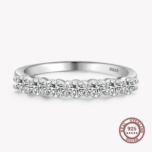 Band Ring with Seven Round Diamonds in 925 Sterling Silver Affordable Fine Jewelry