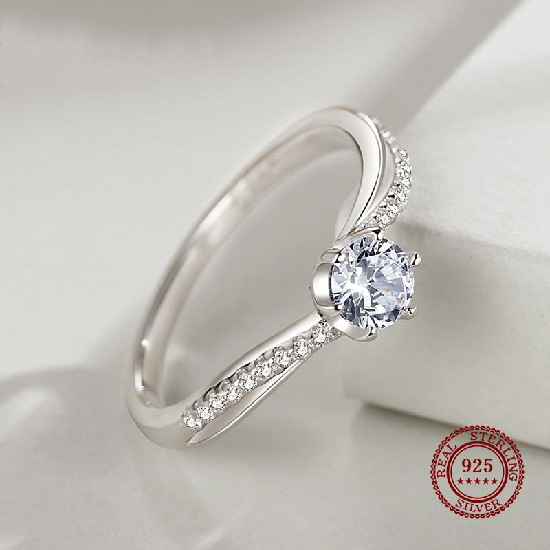 Band Ring Featuring Round Zirconia Diamond and Small Diamonds in 925 Sterling Silver Affordable Fine Jewelry