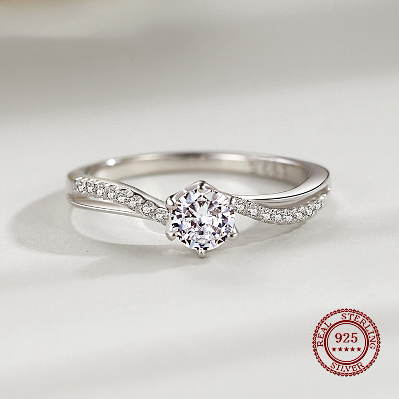 Band Ring Featuring Round Zirconia Diamond and Small Diamonds in 925 Sterling Silver Affordable Fine Jewelry