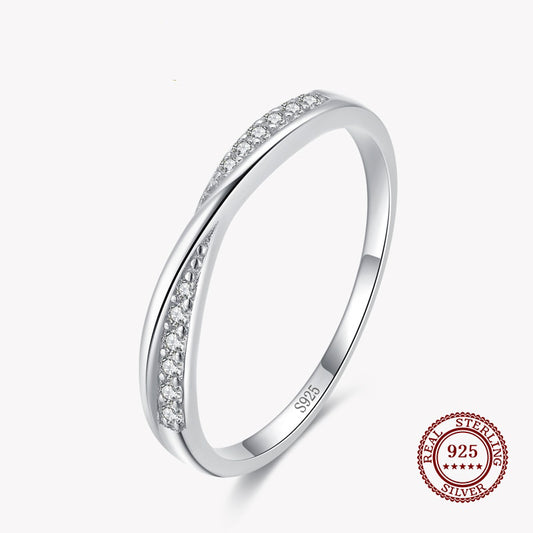 Band Ring with Small Diamonds and Interwinded Lines in 925 Sterling Silver Affordable Fine Jewelry