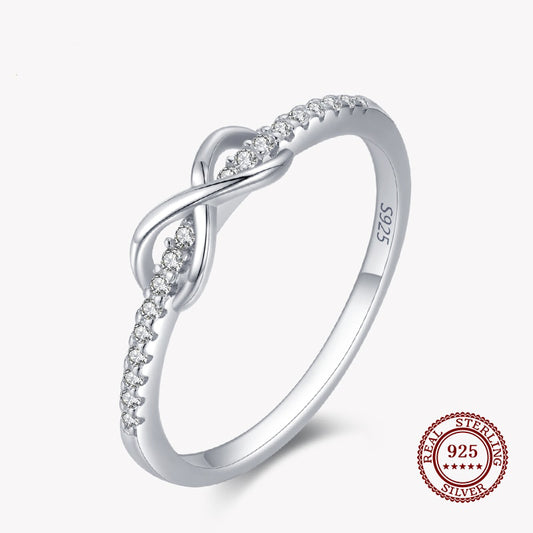 Infinity Band Ring with Small Diamonds in 925 Sterling Silver Affordable Fine Jewelry