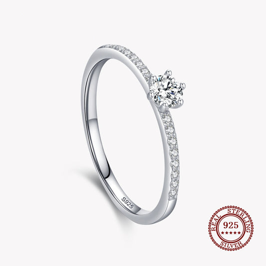 Band Ring with Small Diamonds Featuring a Diamond in 925 Sterling Silver Affordable Fine Jewelry