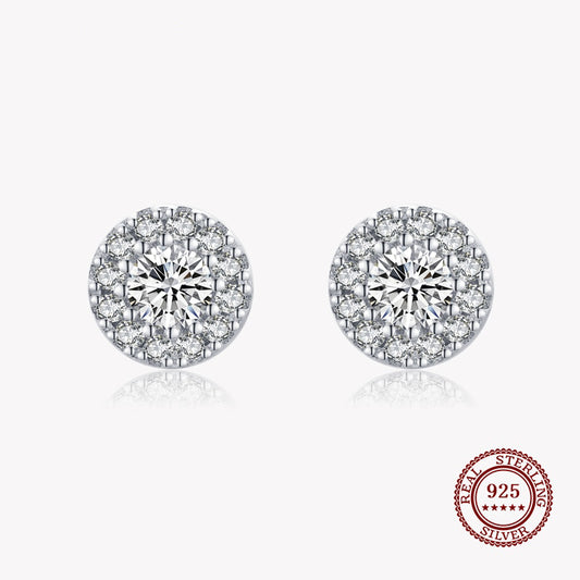Diamond Round Stud Earrings covered in Small Diamonds in 925 Sterling Silver Affordable Fine Jewelry