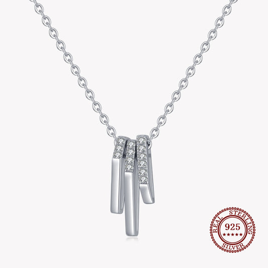 Three Geometric Pendants Necklace with Small Diamonds in 925 Sterling Silver Affordable Fine Jewelry