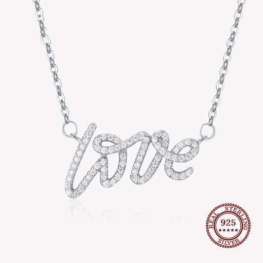 Pendant Necklace Love Sign in Small Diamonds in 925 Sterling Silver Affordable Fine Jewelry
