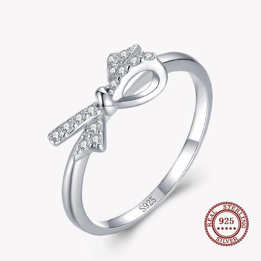 Band Ring with Diamond Bow Knot in 925 Sterling Silver Affordable Fine Jewelry