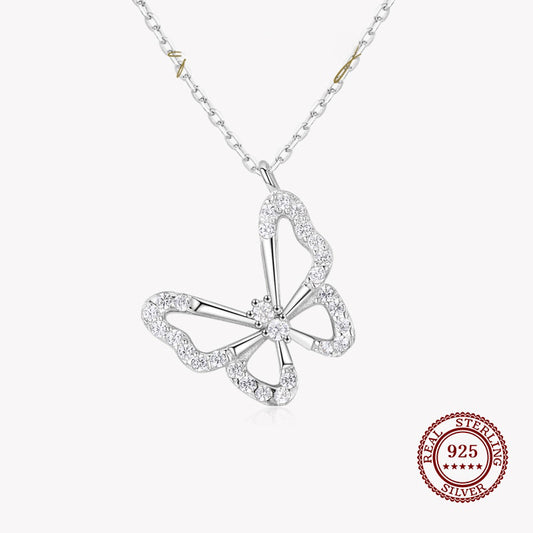 Open Butterfly Pendant Necklace with Small Diamonds in 925 Sterling Silver Affordable Fine Jewelry