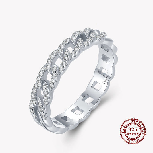 Chained Band Ring with Small Diamonds in 925 Sterling Silver Affordable Fine Jewelry