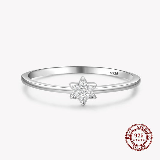 Band Ring with a Diamond Star in 925 Sterling Silver Affordable Fine Jewelry