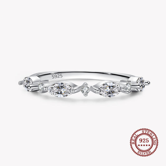 Band Ring with Four Oval Diamonds in 925 Sterling Silver Affordable Fine Jewelry
