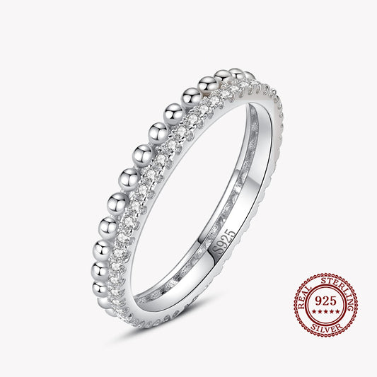 Band Ring with Small Diamonds and Small Round Balls in 925 Sterling Silver Affordable Fine Jewelry