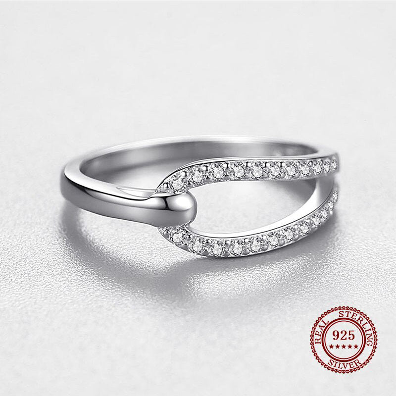 Geometric Band Ring with Small Diamonds in 925 Sterling Silver Affordable Fine Jewelry