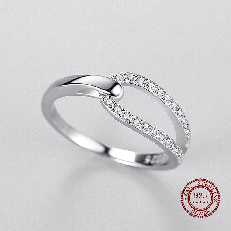 Geometric Band Ring with Small Diamonds in 925 Sterling Silver Affordable Fine Jewelry