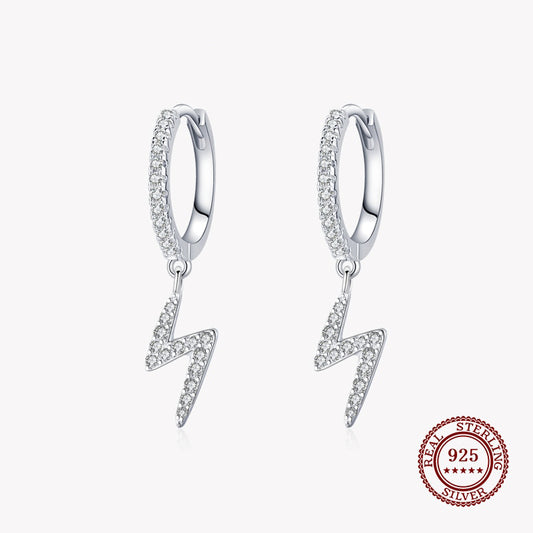 Round Huggie Earrings with Lightning covered with Small Diamonds in 925 Sterling Silver Affordable Fine Jewelry