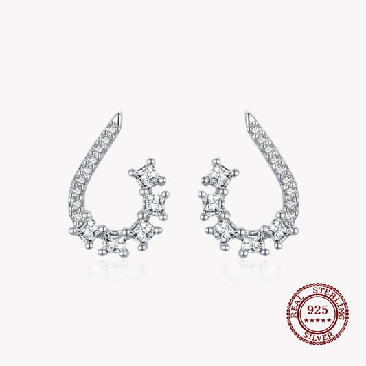Twirled Stud Earrings with Five Square Diamonds in 925 Sterling Silver Affordable Fine Jewelry