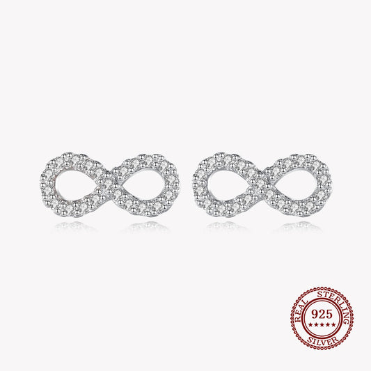Infinity Stud Earrings covered in Small Diamonds in 925 Sterling Silver Affordable Fine Jewelry