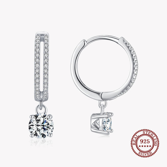 Huggie Drop Earrings with a Diamond on the Bottom and Small Diamonds in 925 Sterling Silver Affordable Fine Jewelry