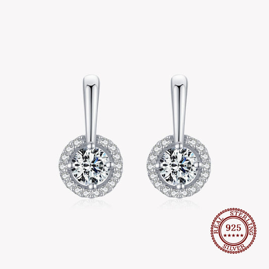 Stud Round Earrings with a Diamond and a Circle with Small Diamons in 925 Sterling Silver Affordable Fine Jewelry