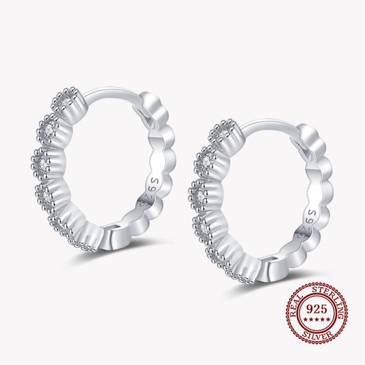 Huggie Round Earrings with Geometric Round Small Diamonds in 925 Sterling Silver Affordable Fine Jewelry