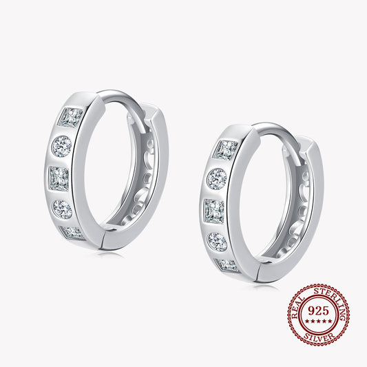 Round Huggie Earrings with Round and Square Diamonds in 925 Sterling Silver Affordable Fine Jewelry