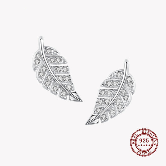 Stud Earrings Leaves in Small Diamonds in 925 Sterling Silver Affordable Fine Jewelry