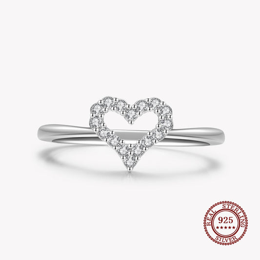 Band Ring with a Heart in Small Diamonds in 925 Sterling Silver Affordable Fine Jewelry