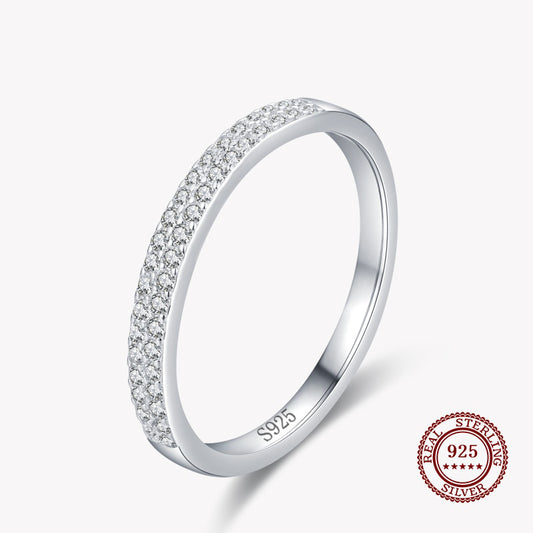 Two Layered Band Ring covered in Diamonds in 925 Sterling Silver Affordable Fine Jewelry