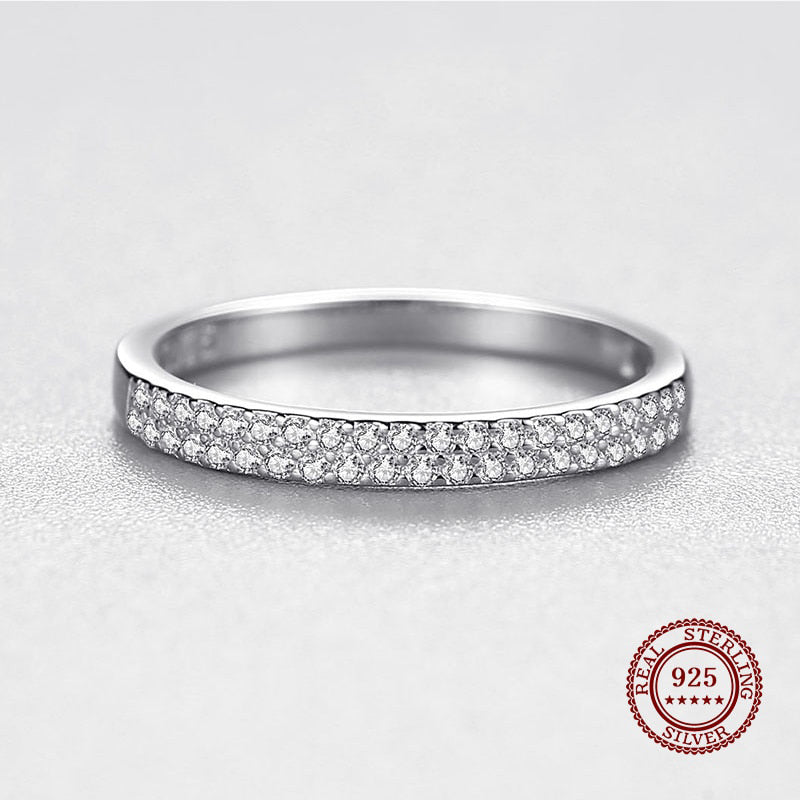 Two Layered Band Ring covered in Diamonds in 925 Sterling Silver Affordable Fine Jewelry