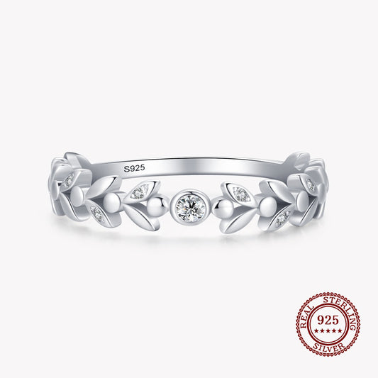 Leaf Tree Band Ring with Round Diamond and Leaf Shaped Diamonds in 925 Sterling Silver Affordable Fine Jewelry